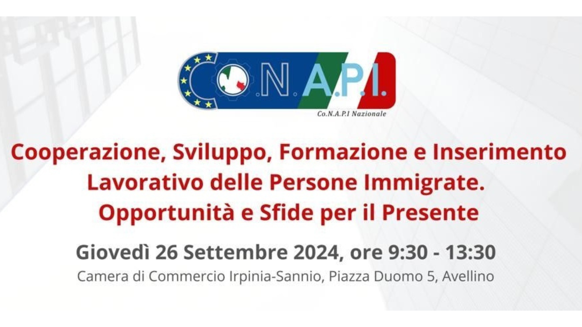 Eventi: il 26 settembre Convegno Co.N.A.P.I. su lavoro e immigrazione